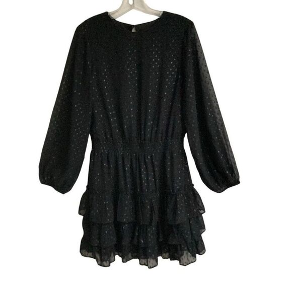 Express black metallic clip dot whimsygoth tiered long sleeve mini dress size M - Picture 3 of 9